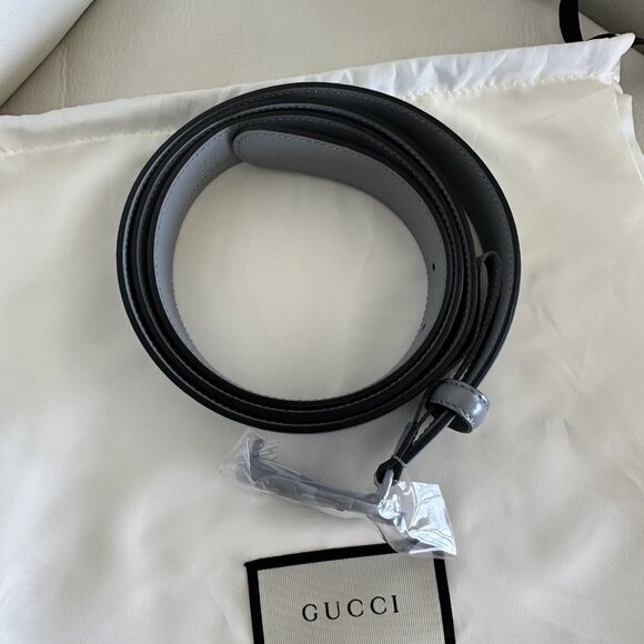 New 100% Authentic GUCCI Belt Marmont 414516 85 cm 34 In Grey Leather Logo - Picture 4 of 6